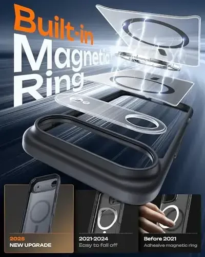 iPhone Air uchun TOCOL g'ilofi, Magsafe bilan mos, to'liq kamera himoyasi, o'rnatilgan magnit halqa, tushishdan himoya, yupqa shaffof matli telefon g'ilofi iPhone Air uchun (qora) - 1