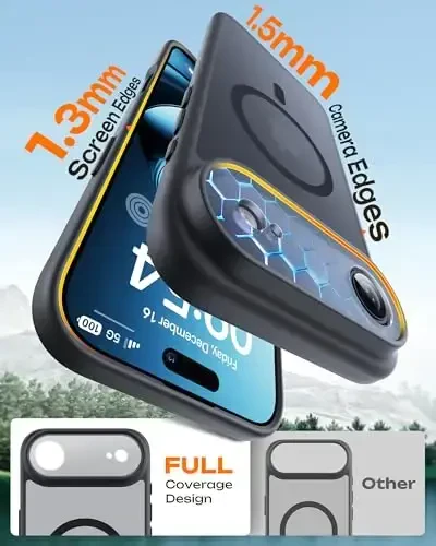 iPhone Air uchun TOCOL g'ilofi, Magsafe bilan mos, to'liq kamera himoyasi, o'rnatilgan magnit halqa, tushishdan himoya, yupqa shaffof matli telefon g'ilofi iPhone Air uchun (qora) - 4