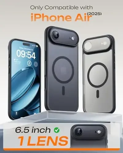 iPhone Air uchun TOCOL g'ilofi, Magsafe bilan mos, to'liq kamera himoyasi, o'rnatilgan magnit halqa, tushishdan himoya, yupqa shaffof matli telefon g'ilofi iPhone Air uchun (qora) - 5