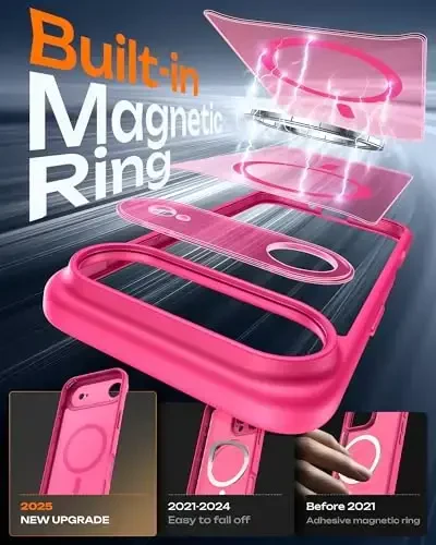 iPhone Air uchun TOCOL g'ilofi, to'liq kamera himoyasi, o'rnatilgan magnit halqasi, Magsafe zaryadlovchi bilan mos, tushishdan himoya, iPhone 17 Air 6,5 dyuym uchun yarim shaffof matli telefon g'ilofi (och pushti) - 2