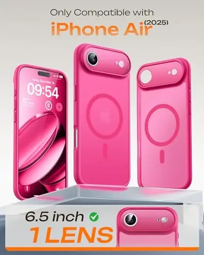 iPhone Air uchun TOCOL g'ilofi, to'liq kamera himoyasi, o'rnatilgan magnit halqasi, Magsafe zaryadlovchi bilan mos, tushishdan himoya, iPhone 17 Air 6,5 dyuym uchun yarim shaffof matli telefon g'ilofi (och pushti) - 5
