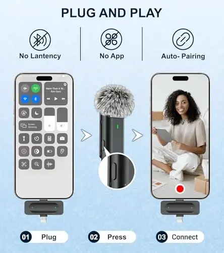 EZColoris 2 Pack Wireless Microphones for iPhone Android - Clip on Mini Microphone for Video Recording Lapel Microphone for Streaming, Podcast, YouTube Tiktok Content Creator - 2
