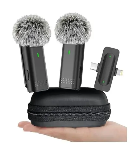 EZColoris 2 Pack Wireless Microphones for iPhone Android - Clip on Mini Microphone for Video Recording Lapel Microphone for Streaming, Podcast, YouTube Tiktok Content Creator - 1