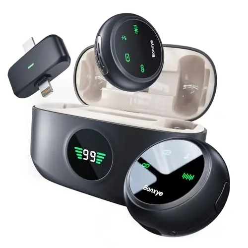 Wireless Lavalier Microphone for iPhone Android, 2in1 Magnetic & Clamp Lapel, Banxye Ultra-light 1 Click Noise Cancelling Studio Sound, Lapel Mic for Video Recording, Streaming, Youtube, Tiktok, Beige - 1