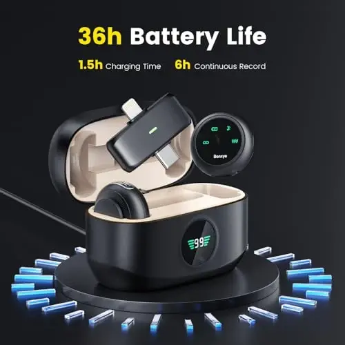 Wireless Lavalier Microphone for iPhone Android, 2in1 Magnetic & Clamp Lapel, Banxye Ultra-light 1 Click Noise Cancelling Studio Sound, Lapel Mic for Video Recording, Streaming, Youtube, Tiktok, Beige - 6