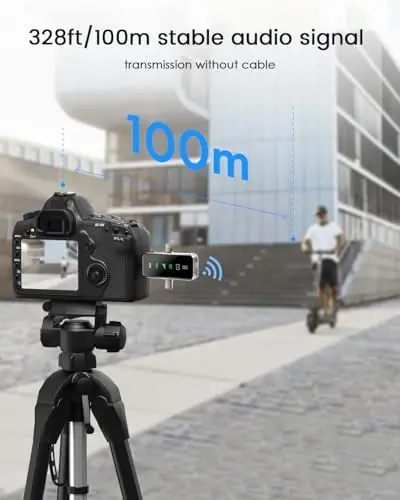 PQRQP 3 in 1 Mini Microphone for iPhone, Android, Camera | 328ft Range & 18H Battery | Noise-Canceling Mini Mic for Interviews, Content Creation, TikTok (Metallic Silver) - 6