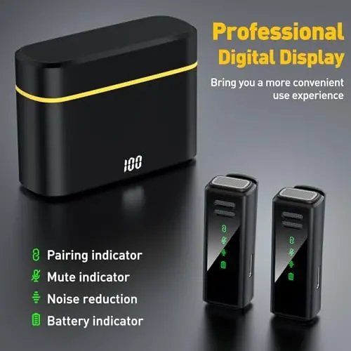 VEZQUA Wireless Lavalier Microphone for iPhone, Android, PC, Laptop - USB C Mini Microphone with Noise Cancellation for Video Recording, Vlog, YouTube, TikTok (USB C + Charging Case) - 2