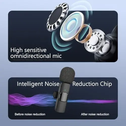 iPhone, Android qurilmasi uchun 2 dona simsiz mini lavalier yopinchiqli mikrofon (4 tasi 1 da) - shovqinni kamaytirish bilan 65 fut simsiz qisqichli ikkita mikrofon, video yozish, vlogging, YouTube, intervyu uchun 6 soatlik ish vaqti - 4