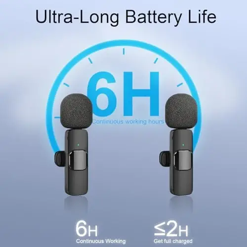 iPhone, Android qurilmasi uchun 2 dona simsiz mini lavalier yopinchiqli mikrofon (4 tasi 1 da) - shovqinni kamaytirish bilan 65 fut simsiz qisqichli ikkita mikrofon, video yozish, vlogging, YouTube, intervyu uchun 6 soatlik ish vaqti - 5