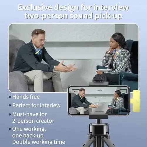 2 Pack Wireless Mini Lavalier Lapel Microphone for iPhone,Android Phone(2 in 1) - 65ft Cordless Clip on Dual Mics with Noise Reduction 6H Working Time for Video Recording Vlogging, YouTube, (Yellow) - 3