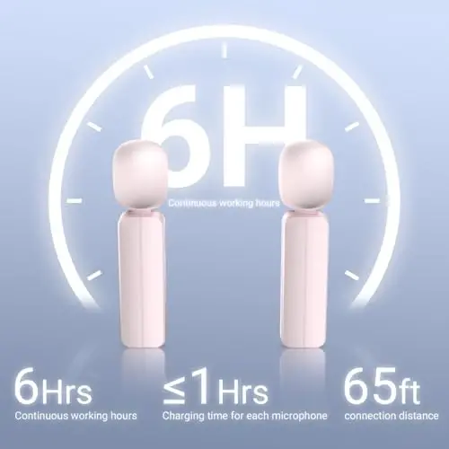 iPhone, Android telefon uchun 2 dona simsiz mini Lavalier mikrofon (2 in 1) - 65 fut simsiz qisqichli qo'sh mikrofon, shovqinni kamaytirish, video yozish, Vlogging, YouTube uchun 6 soatlik ishlash vaqti (pushti) - 4