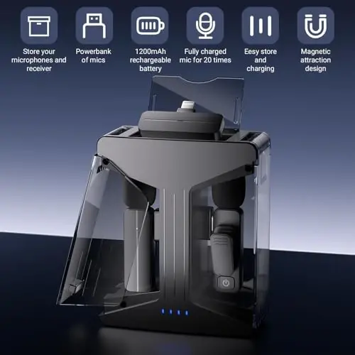 iPhone, Android telefon uchun 2 dona simsiz mini lavalier mikrofon (2 tasi 1 da) g'ilof bilan - 65 fut simsiz qisqichli ikkita mikrofon shovqinni kamaytirish bilan, video yozish, vlog, YouTube uchun 6 soatlik ishlash vaqti - 2