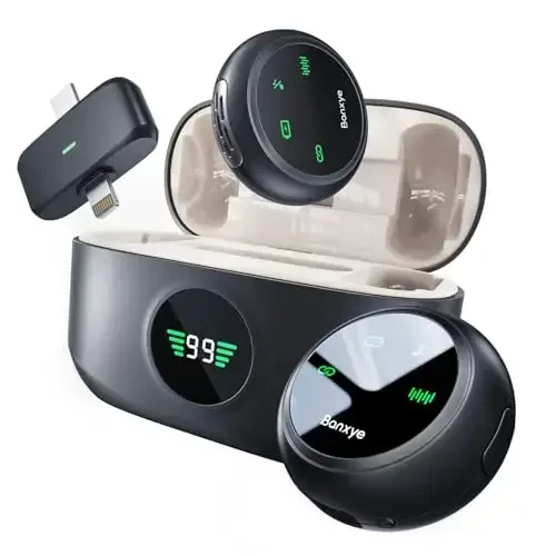 iPhone Android uchun simsiz lavalier mikrofon, 2in1 magnit va qisqichli yaka, Banxye ultra yengil 1 marta bosish bilan shovqinni bekor qilish studiya ovozi, video yozish, striming, Youtube, Tiktok, bej uchun yaka mikrofon - 1