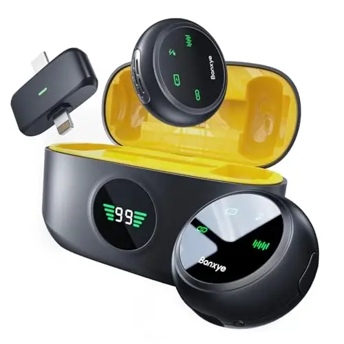 iPhone Android uchun simsiz lavalier mikrofon, 2in1 magnit va qisqichli yaka, Banxye ultra yengil 1 marta bosish bilan shovqinni bekor qilish studiya ovozi, video yozish, striming, Youtube, Tiktok, bej uchun yaka mikrofon - 1