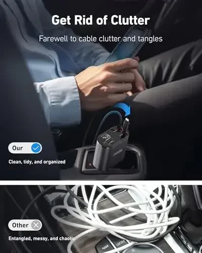 iPhone Car Charger 4 in 1 Fast USB Car Phone Charger 20W Double Lightning Retractable Cables 31.5 Inch and 2 USB Ports Car Charger Adapter for iPhone 17/16/15/14/13/12 Pro Max/XR/XS,Samsung,Pixel,iPad - UYOUNG (1)