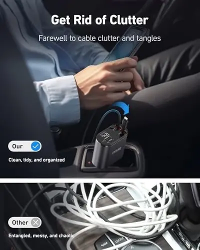 iPhone Car Charger 4 in 1 Fast USB Car Phone Charger 20W Double Lightning Retractable Cables 31.5 Inch and 2 USB Ports Car Charger Adapter for iPhone 17/16/15/14/13/12 Pro Max/XR/XS,Samsung,Pixel,iPad - UYOUNG (1)