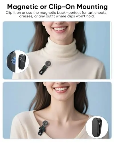 Jubolion Wireless Mini Microphone for iPhone – Magnetic Clip Mini Mic with 100% Battery Display, Noise Reduction, Plug & Play, Compatible with iOS/Android – for Video Recording YouTube Tiktok - 2