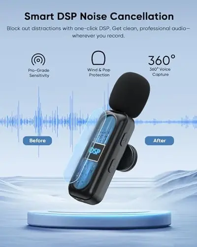 Jubolion Wireless Mini Microphone for iPhone – Magnetic Clip Mini Mic with 100% Battery Display, Noise Reduction, Plug & Play, Compatible with iOS/Android – for Video Recording YouTube Tiktok - 5