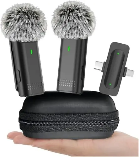 EZColoris Wireless Lavalier Microphone for iPhone USB C Lav Mic for iPhone 17 16 Android Phone Microphone Video Recording TikTok Vlog Noise Canceling Clip On Microphones (Black, M6-2 in 1) 