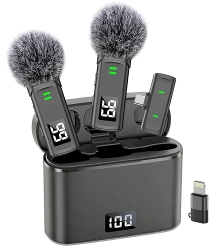 Wireless Lavalier Microphone for iPhone USB C Lav Mic for iPhone 15 16 Android Phone Microphone Video Recording TikTok Vlog Noise Canceling Clip On Microphones with Charging Case 35H Battery Life - 1