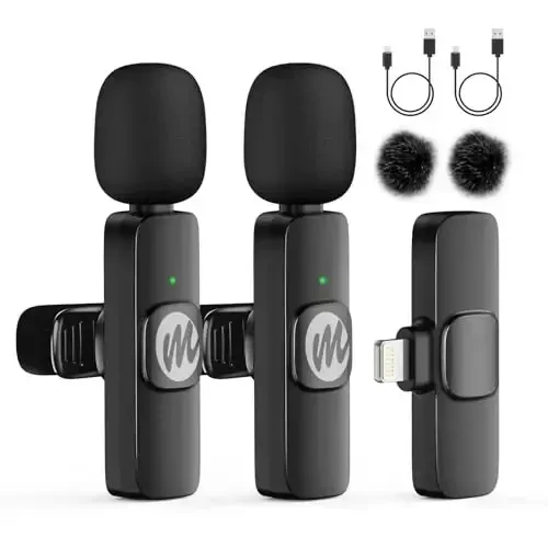 Moman Wireless Lavalier Microphone for iPhone, 2 Pack Clip on Microphones for Video Recording, Mini Phone Mic Interview for Vlog YouTube Tiktok, Wireless-lavalier Mic for iPhone 14/13/12/11/SE... - MOMAN