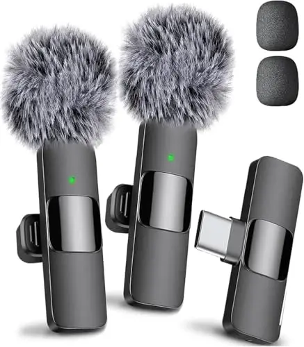 Mini Mic Pro Wireless Microphone for iPhone, iPad, Android, Lavalier Microphone for Video Recording - 2 Pack iPhone Mic Crystal Clear Recording with USB-C for Podcast, ASMR (iPhone 15+ / Android) - 2