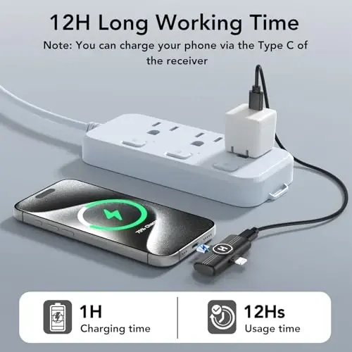 HEHOTTC Mini Wireless Lavalier Microphone for iPhone, iPad, Android Phone - Noise Reduction Lapel USB C Bluetooth Mic for Recording, Clip on Omni Lav Mic for Video Recording, Tiktok, YouTube, Vlog - 5