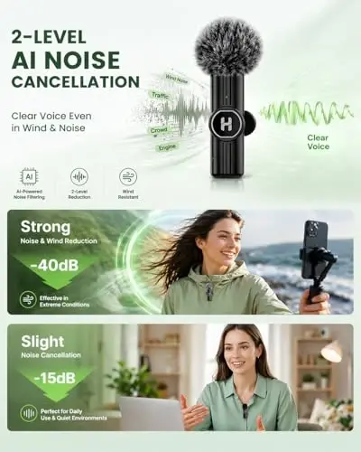 Wireless Lavalier Microphone for iPhone, Android & iPad, Mini Clip on Mic with AI Noise Cancellation, Plug & Play USB C & Lightning Lapel Microphones for Video Recording, TikTok, YouTube, Vlog - HEHOTTC (1)