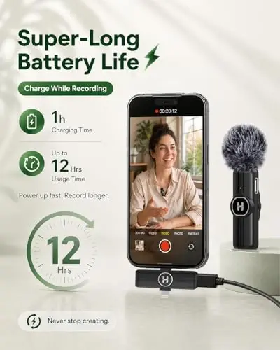 Wireless Lavalier Microphone for iPhone, Android & iPad, Mini Clip on Mic with AI Noise Cancellation, Plug & Play USB C & Lightning Lapel Microphones for Video Recording, TikTok, YouTube, Vlog - 3