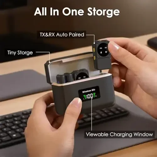 iPhone iPad Android uchun Lightning/USB-C ulagichli mini simsiz yelka mikrofoni, 80 soatlik shovqinni kamaytiruvchi yelka mikrofon, video, Tiktok, Youtube, Vlog uchun Omni Lav mikrofon - 5