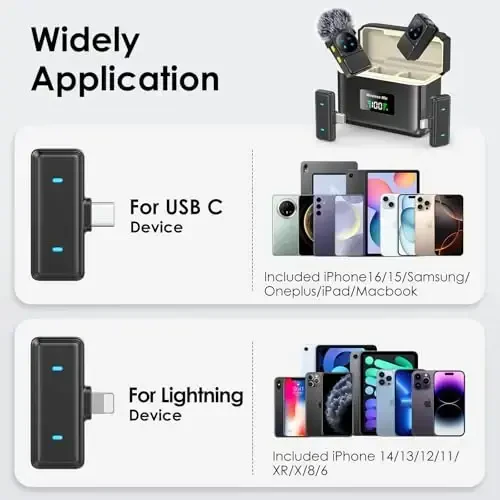 iPhone iPad Android uchun Lightning/USB-C ulagichli mini simsiz yelka mikrofoni, 80 soatlik shovqinni kamaytiruvchi yelka mikrofon, video, Tiktok, Youtube, Vlog uchun Omni Lav mikrofon - 6