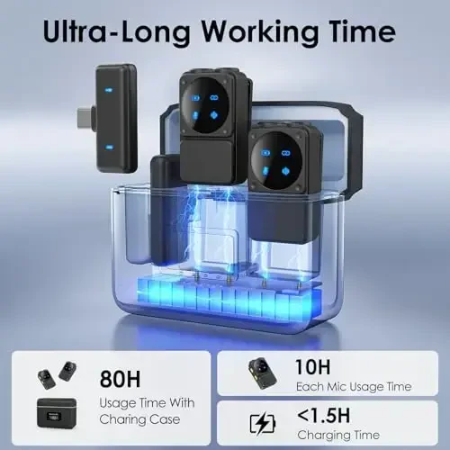 iPhone iPad Android uchun Lightning/USB-C ulagichli mini simsiz yelka mikrofoni, 80 soatlik shovqinni kamaytiruvchi yelka mikrofon, video, Tiktok, Youtube, Vlog uchun Omni Lav mikrofon - 7