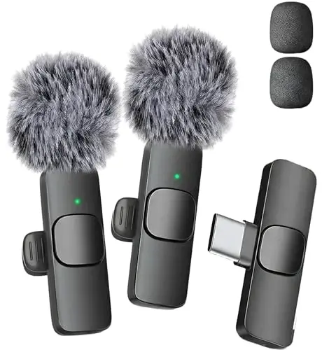 iPhone, iPad, Android uchun Mini Mic Pro simsiz mikrofon, video yozuv uchun Lavalier mikrofoni - 2 dona iPhone mikrofon USB-C bilan Podcast, ASMR uchun tiniq yozuv (iPhone 15+ / Android) 