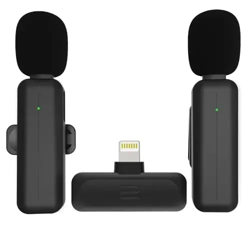 2 Pack Wireless Mini Lavalier Lapel Microphone for iPhone,iPad(Lightning) - 65ft Cordless Clip on Dual Mics with Noise Reduction 6H Working Time for Video Recording Vlogging, YouTube, Interview 