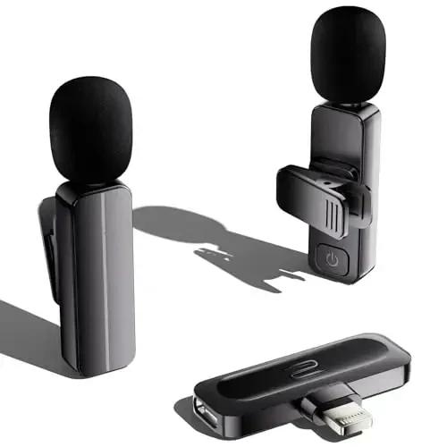 iPhone, iPad (Lightning) uchun 2 ta simsiz mini lavalier mikrofon, qisqichli qo'sh mikrofon, shovqinni kamaytirish, 6 soatlik ishlash vaqti, video yozish, vlog, YouTube, intervyu uchun - 65 fut simsiz - BULATRY