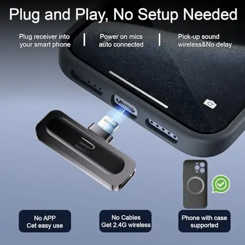 iPhone, iPad (Lightning) uchun 2 ta simsiz mini lavalier mikrofon, qisqichli qo'sh mikrofon, shovqinni kamaytirish, 6 soatlik ishlash vaqti, video yozish, vlog, YouTube, intervyu uchun - 65 fut simsiz - 3