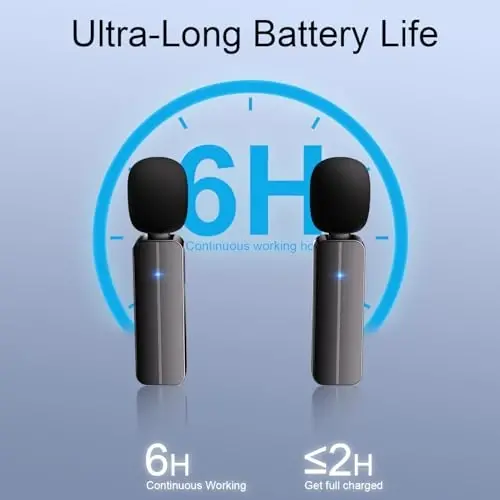 iPhone, iPad (Lightning) uchun 2 ta simsiz mini lavalier mikrofon, qisqichli qo'sh mikrofon, shovqinni kamaytirish, 6 soatlik ishlash vaqti, video yozish, vlog, YouTube, intervyu uchun - 65 fut simsiz - 5