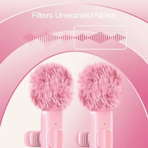 Wireless Lavalier Lapel Microphone for iPhone, iPad, mini Video Recording Mic for Interview Video Podcast Vlog YouTube & Livestream, Noise Reduction, Plug & Play (Pink Type C & Lightning Port) - 5