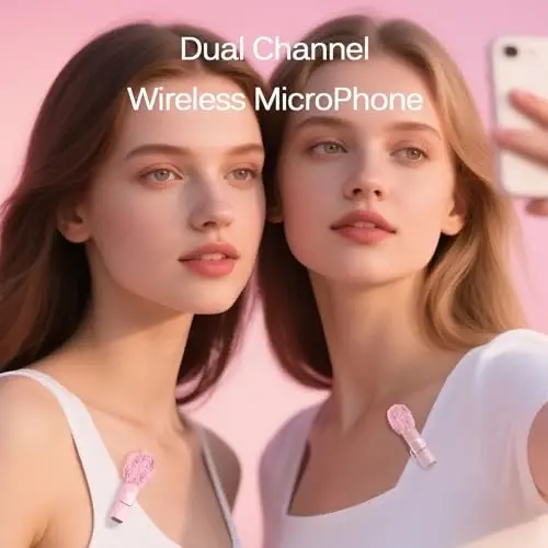 Wireless Lavalier Lapel Microphone for iPhone, iPad, mini Video Recording Mic for Interview Video Podcast Vlog YouTube & Livestream, Noise Reduction, Plug & Play (Pink Type C & Lightning Port) - 3