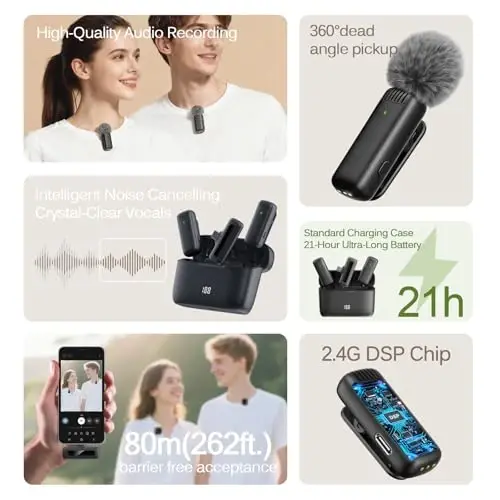 Labstandard Wireless Lavalier Lapel Microphone for iPhone, iPad, mini Video Recording Mic for Interview Video Podcast Vlog YouTube & Livestream, Noise Reduction, Plug & Play (J13 Pro) - LABSTANDARD