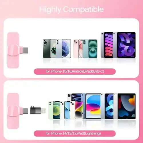 iPhone, iPad, mini video yozuv mikrofonlari uchun simsiz Lavalier mikrofon, intervyu video podcast vlog YouTube & Livestream uchun shovqinni kamaytirish, Plug & Play (Pushti Type C & Lightning Port) - 6