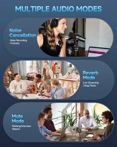 iPhone iPad uchun professional simsiz lavalier mikrofon (iPhone 14 va undan pastrog'i uchun), simsiz ko'p yo'nalishli qisqichli mikrofon, intervyu video podcast vlog YouTube uchun Plug-Play mikrofon - 6