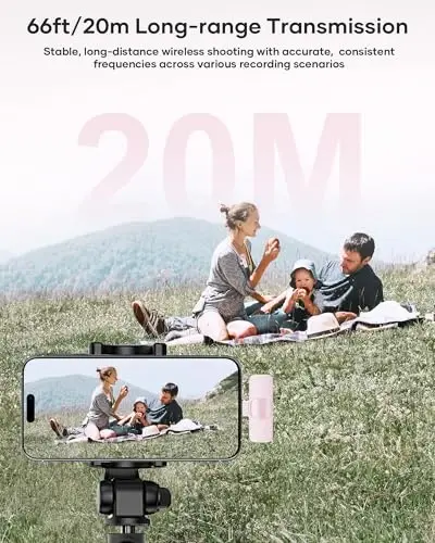 iPhone iPad va Android telefon uchun simsiz lavalier mikrofon, 2 dona Lapel Mic Plug and Play simsiz mikrofon shovqinni kamaytiruvchi mikrofon video yozuv intervyu podkast Vlog YouTube Tiktok uchun (pushti) - 5