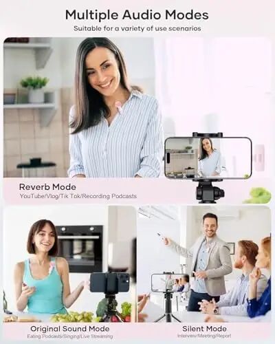 Wireless Lavalier Microphone for iPhone iPad and Android Phone, 2 Pack Lapel Mic Plug and Play Wireless Mic Noise Reduction Microphone for Video Recording Interview Podcast Vlog YouTube Tiktok (Pink) - 3