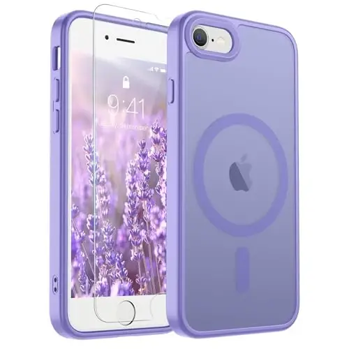 iPhone SE 2022 (3-avlod)/2020 (2-avlod) va iPhone 8 uchun SUPFINE magnitli g'ilof (MagSafe bilan mos keladi) (Harbiy darajadagi tushishdan himoya), yarim shaffof matli telefon g'ilofi, binafsha rang - 1