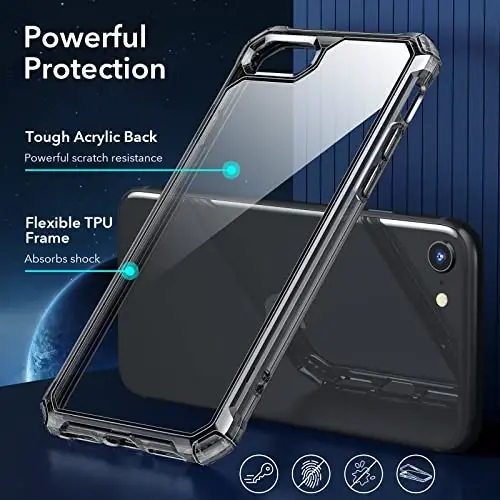 ESR for iPhone SE (2022) Case, iPhone SE (2020) and iPhone 8, Military-Grade Protection, Shock-Absorbing Corners, Yellowing-Resistant Back, Phone Case for SE 3/2, Air Armor Case, Clear Black - 6
