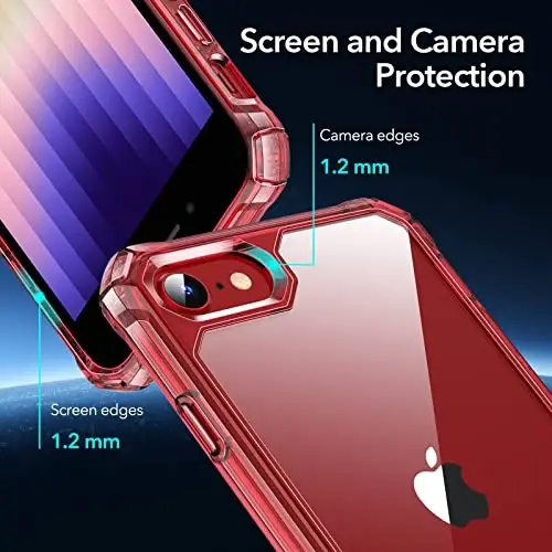 iPhone SE (2022) uchun ESR g'ilofi, iPhone SE (2020) va iPhone 8, Harbiy darajadagi himoya, zarbani yutuvchi burchaklar, sarg'ayishga chidamli orqa, SE 3/2 uchun telefon g'ilofi, Air Armor g'ilofi, shaffof qizil - 4