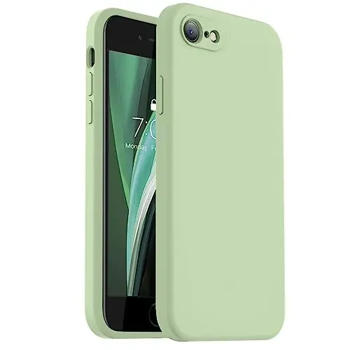 Vooii for iPhone SE Case 2022/3rd/2020,iPhone 8/7 Case, Upgraded Liquid Silicone with [Flat Edges] [Camera Protection] [Soft Anti-Scratch Microfiber Lining] Phone Case for iPhone SE - Matcha 