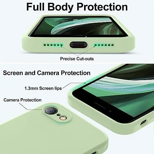 Vooii for iPhone SE Case 2022/3rd/2020,iPhone 8/7 Case, Upgraded Liquid Silicone with [Flat Edges] [Camera Protection] [Soft Anti-Scratch Microfiber Lining] Phone Case for iPhone SE - Matcha - 4