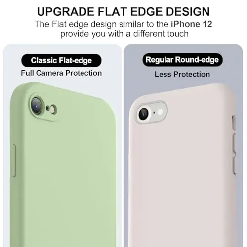 Vooii for iPhone SE Case 2022/3rd/2020,iPhone 8/7 Case, Upgraded Liquid Silicone with [Flat Edges] [Camera Protection] [Soft Anti-Scratch Microfiber Lining] Phone Case for iPhone SE - Matcha - 3